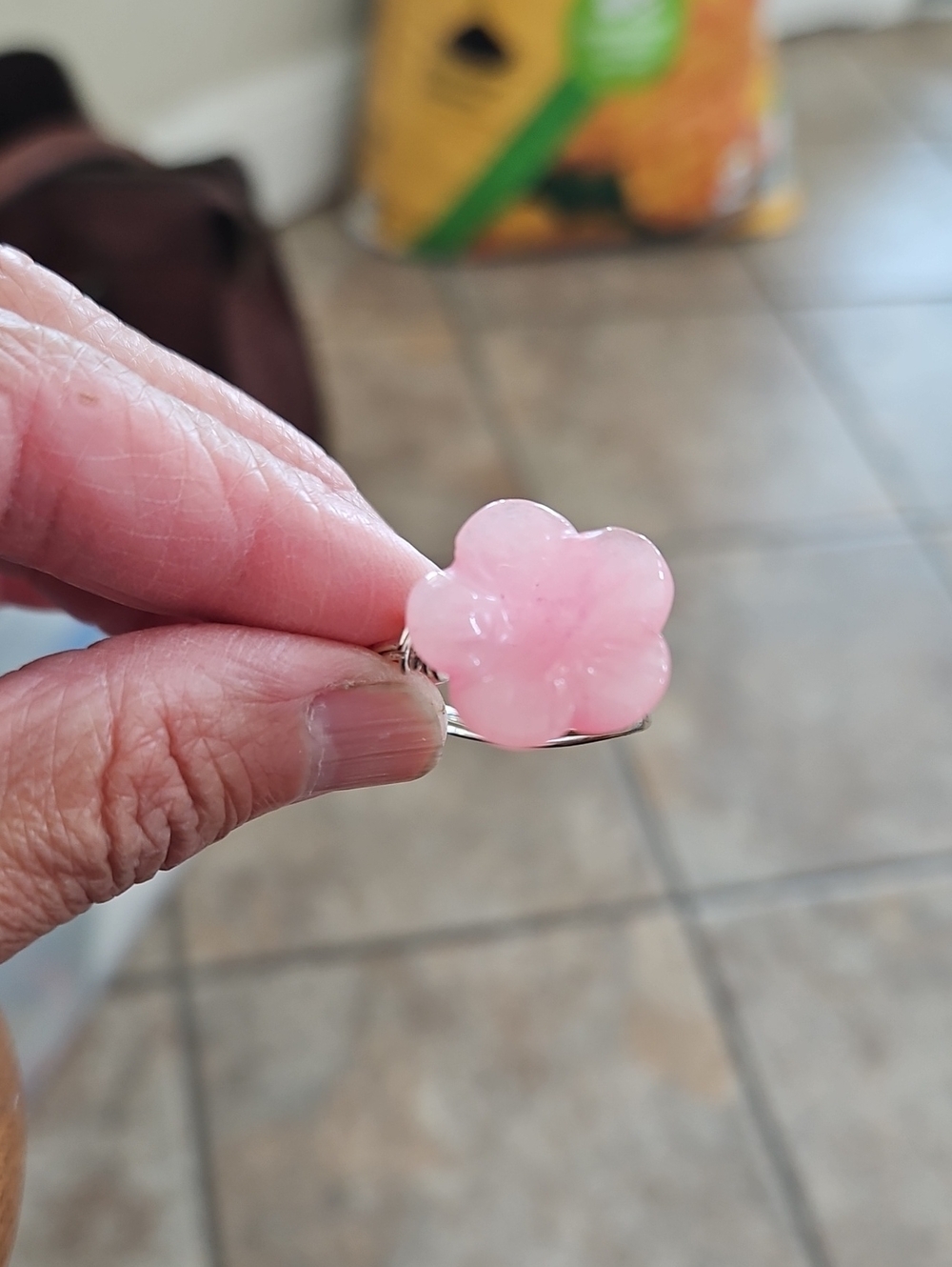 Rose Quartz Punk Blossom With Tarnish Free Silver Ring Size 8